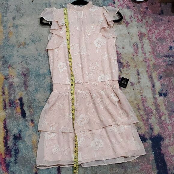 Express Dress in Baby Pink Floral with Mock Neck and Ruffles Size XS - Picture 8 of 13